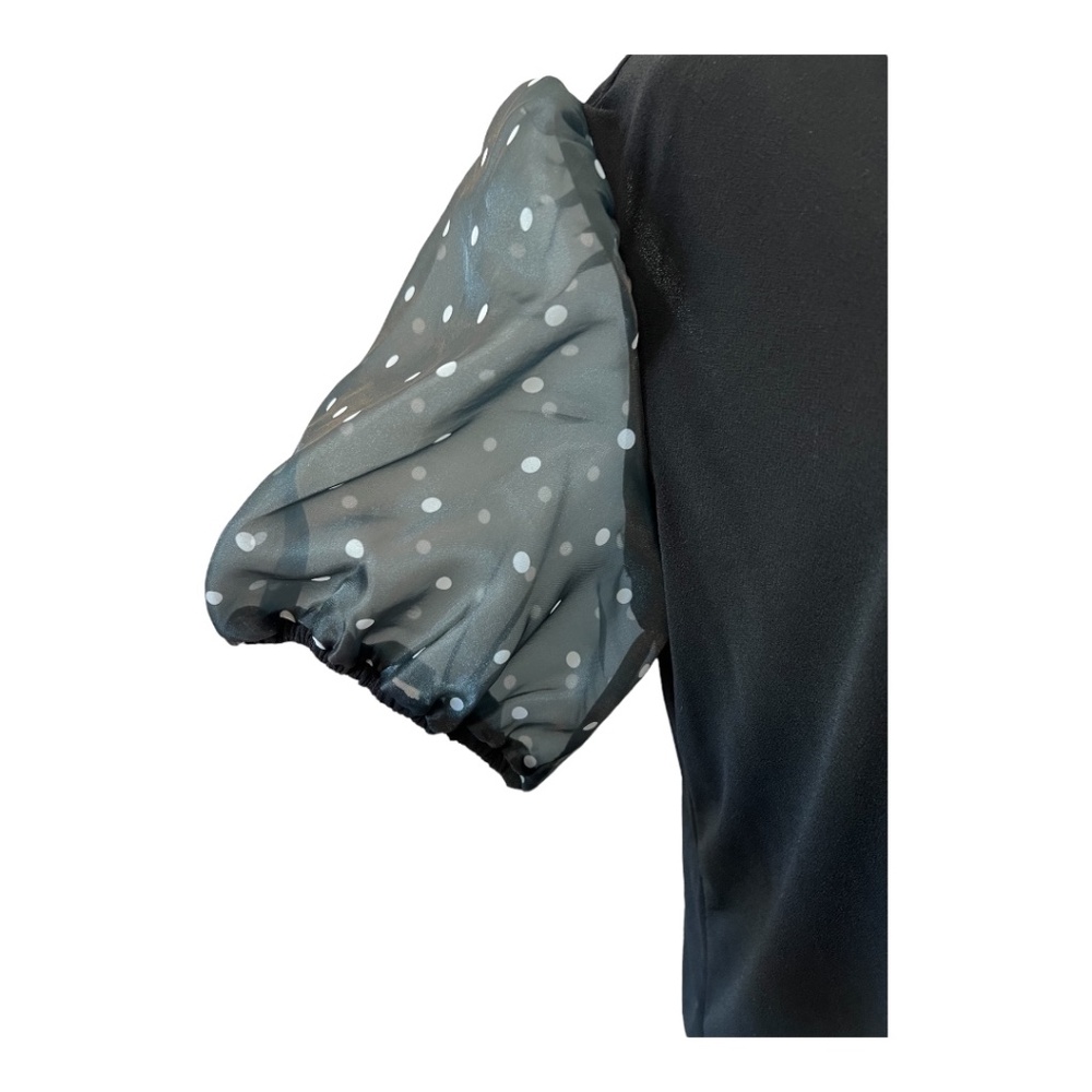 π EUC ADRIANNA PAPELL Black V-Neck Polka Dot Sleeve Top | Size L - Picture 3 of 8